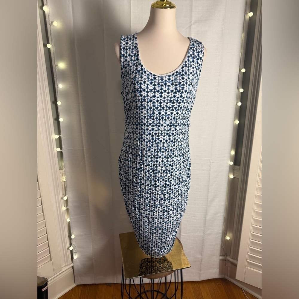 A Pea in the Pod Blue and White Sheath Midi Dress